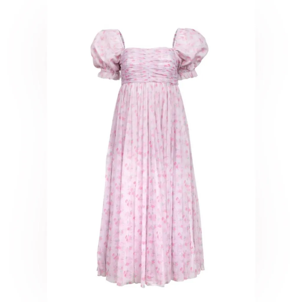 JESSAKAE Promenade Puff Sleeve Floral Print Maxi Dress, Pink And White Large - Image 2
