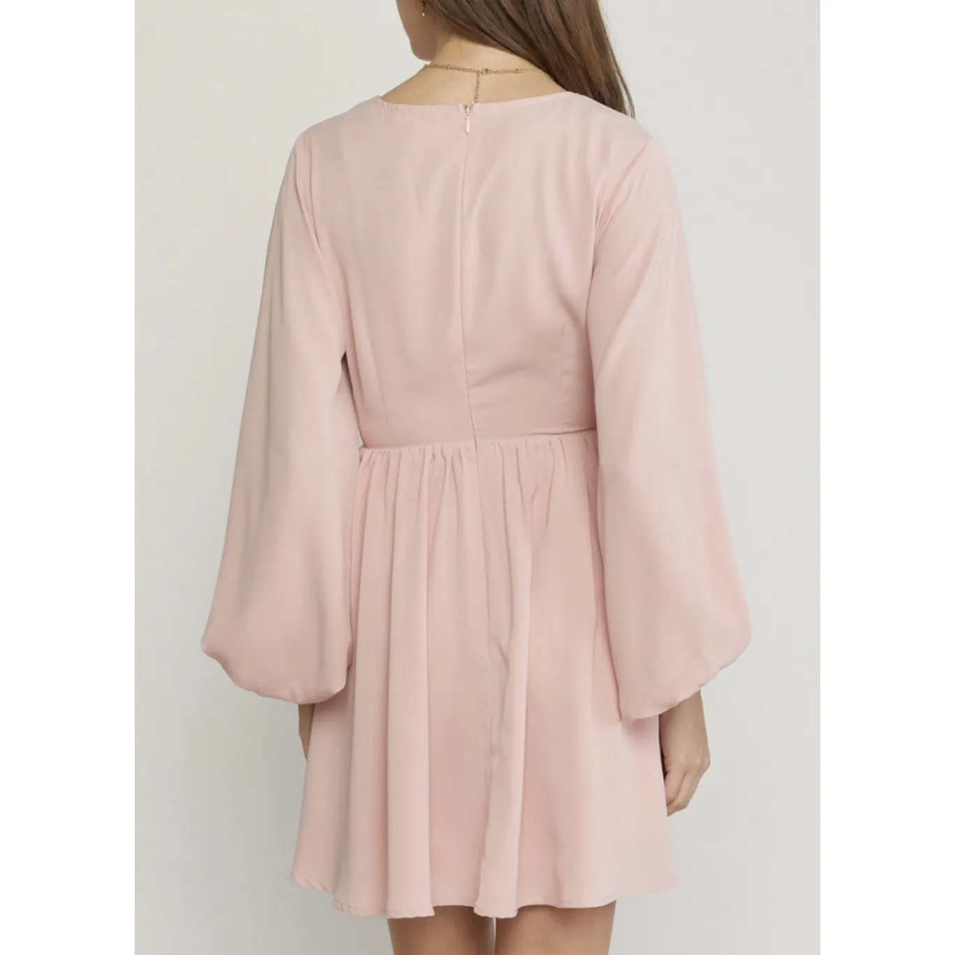 Entro Pink Chic Ruched Cutout Long‎ Sleeve V Neck Pink Mini Dress NWT Trendy M # - Image 2