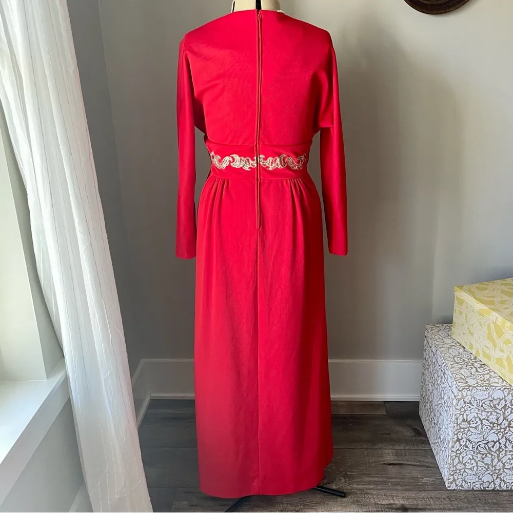 Vintage 1960s mod red maxi dress with glitter waist Size L - Image 7