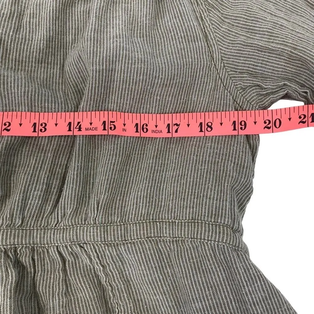 FREE  PEOPLE Blouse-Tunic Women M Olive All Who Wander Stripe Boho Cottage Chick - Image 10