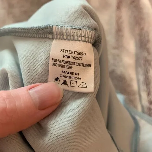 Iris Women's Metallic Shimmer Scoop Neck Pastel Blue Sleeveless Bodysuit Size‎ S - Image 4