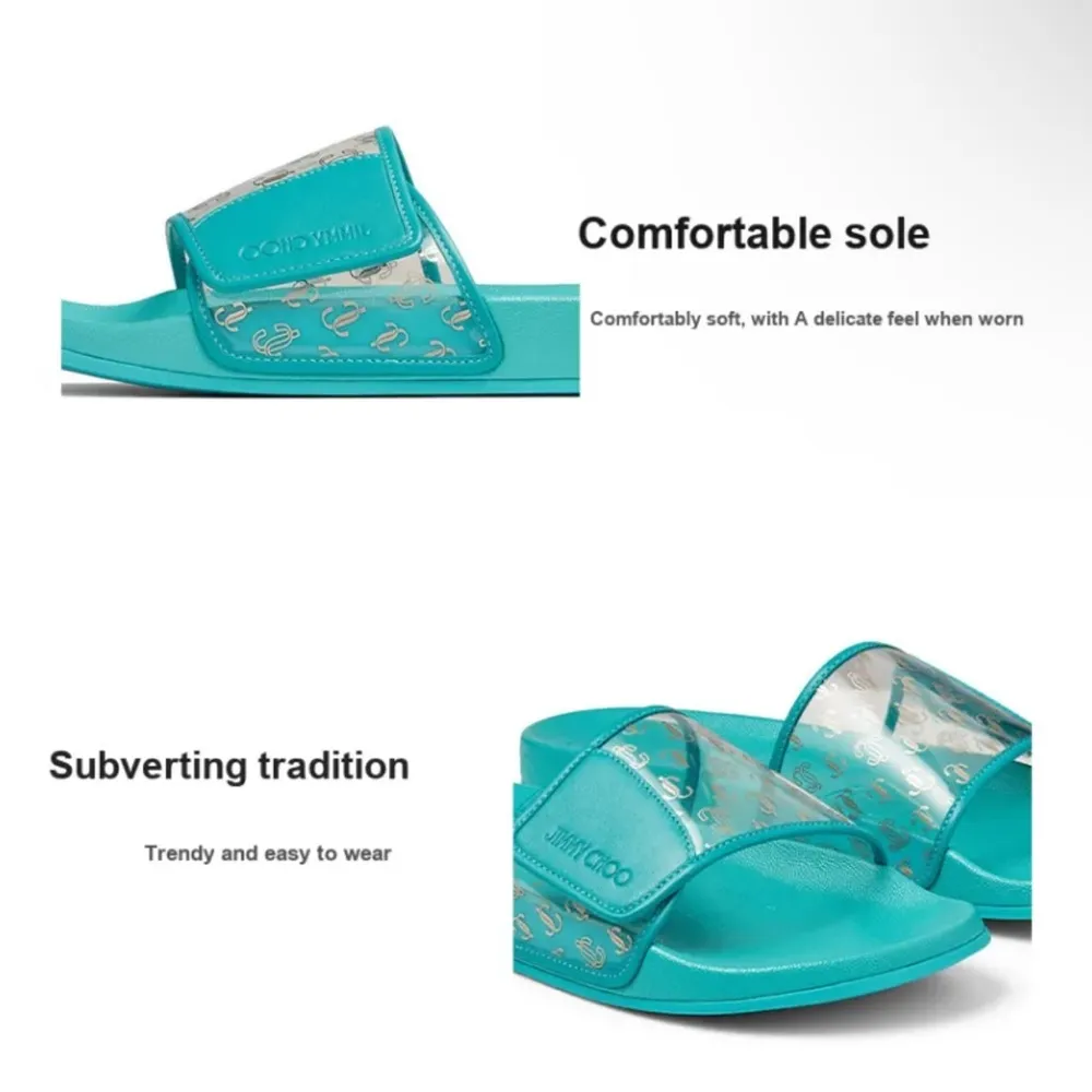 Authentic Jimmy Choo Teal FITZ Logo Slides / Sandals - Image 7