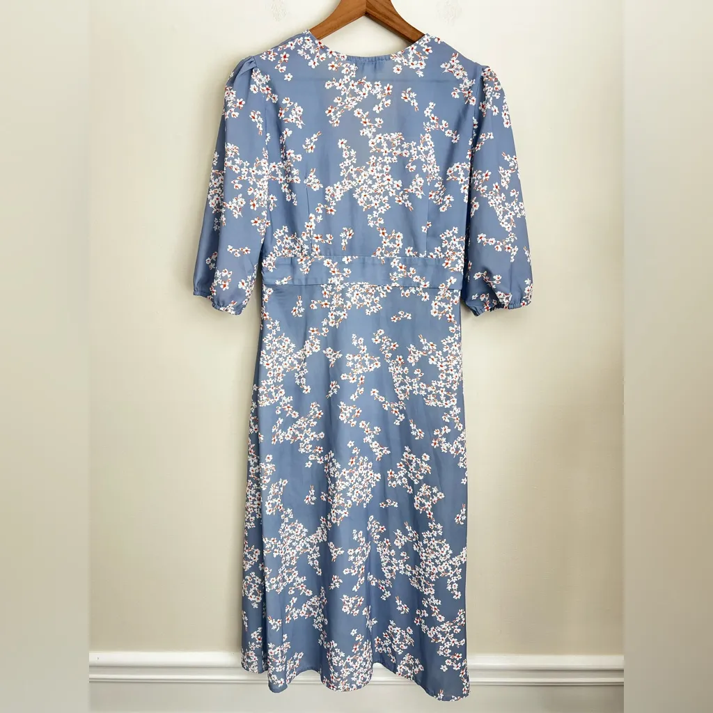 RIHOAS The V Neck Floral Midi Dress lightweight flowy M Blue Size M - Image 6