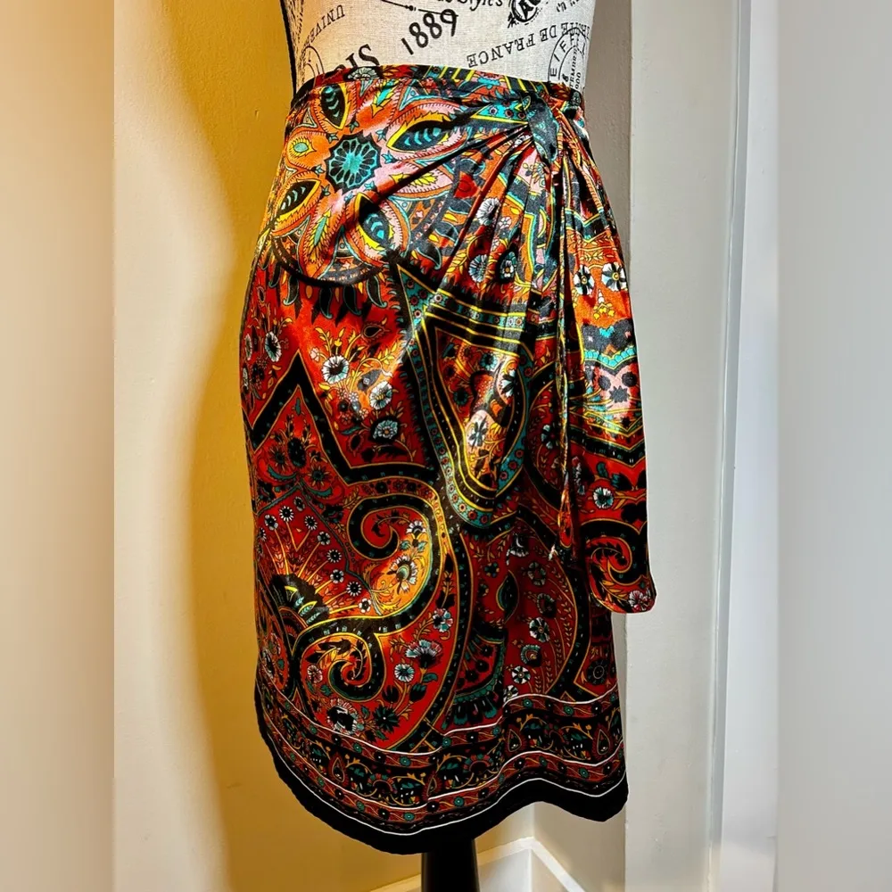 RICHIE TAILOR Faux Wrap with Sash Detail Mini Skirt Sz M Orange Size M - Image 9