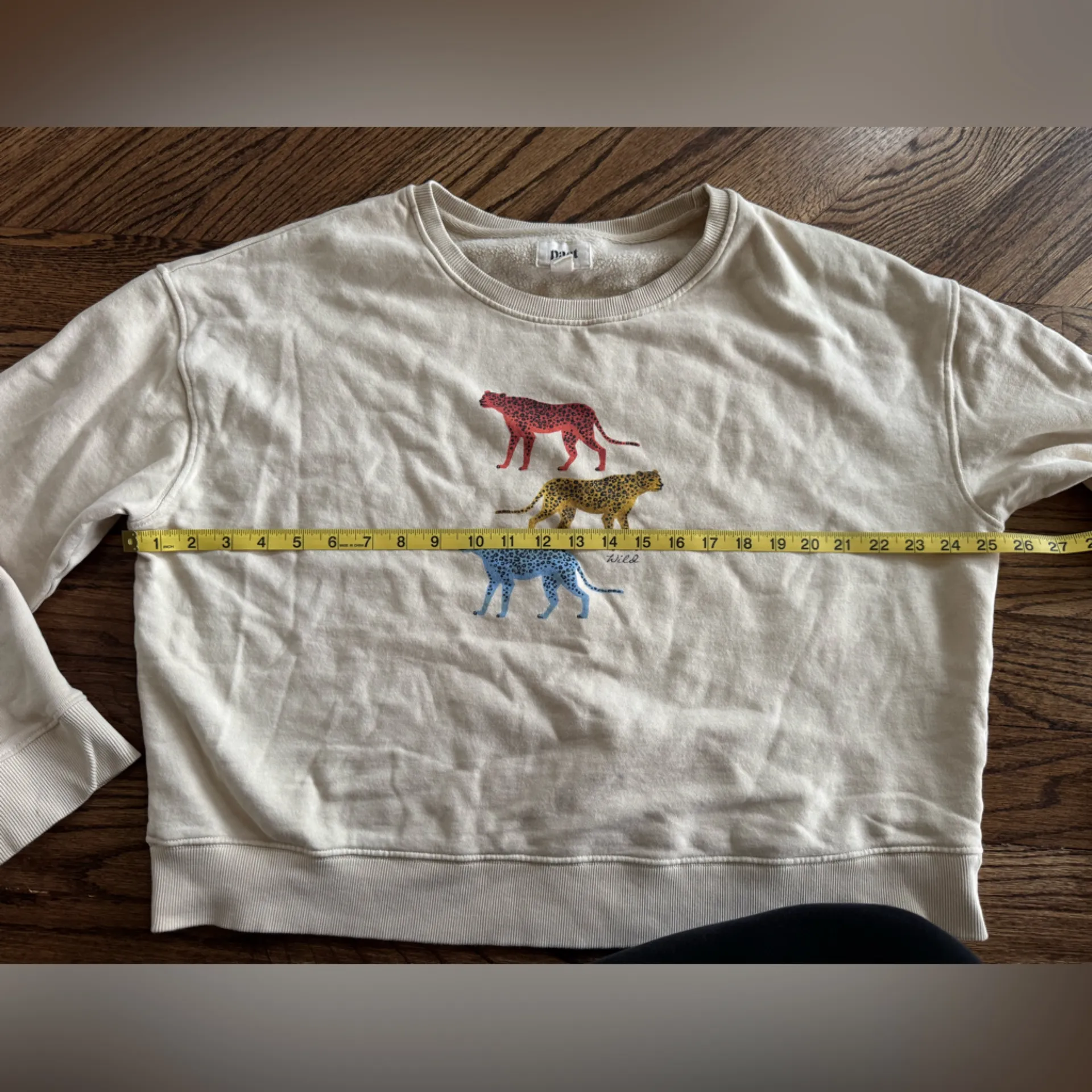 Pact Organic Cotton Leopard Cheetah Multicolored Graphic Print Cream Crewneck XL - Image 6