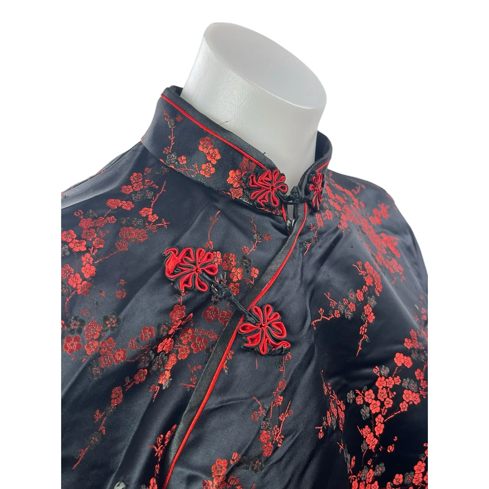 Kunto Womens Black Red Silk Floral Embroidered Chinese Maxi Sheath Dress Size XL - Image 3