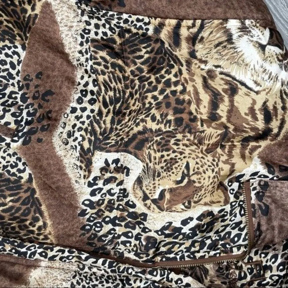 1980 vintage Fu Da international silk cheetah / leopard coat jacket long sleeve Brown Size XL - Image 3