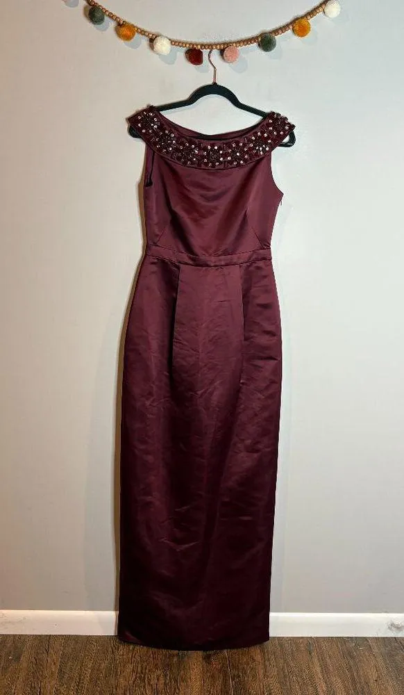 NWT RAOUL Gown Burgundy Red Satin Column Embellished Long Dress Size 4 - Image 2