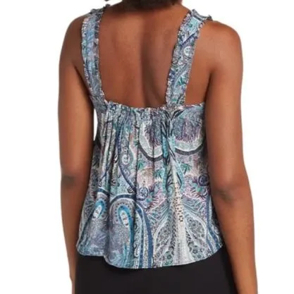 NWT Catherine Malandrino Square Neck Ruffle Strap Tank Blue Paisley Size XL NEW - Image 5