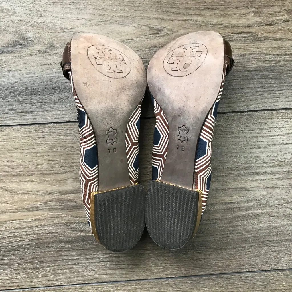 Tory Burch Geometric Ballet Flats Women's‎ Size 7B Satin Leather Slip On Shoes - Image 2