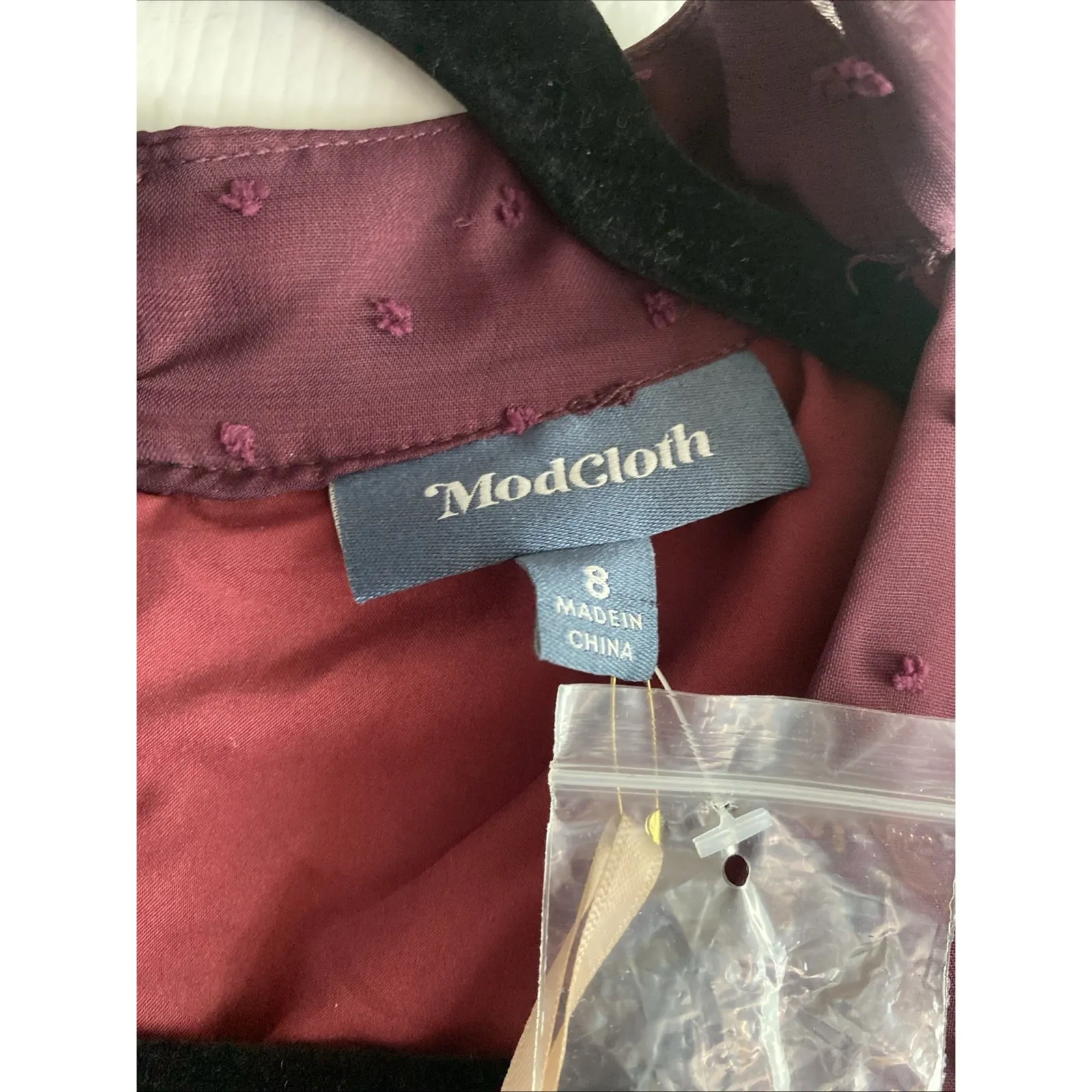 Modcloth Womens 8 Apogee of Elegance Maroon Long Sleeve Dress Swiss Dot Twee - Image 4