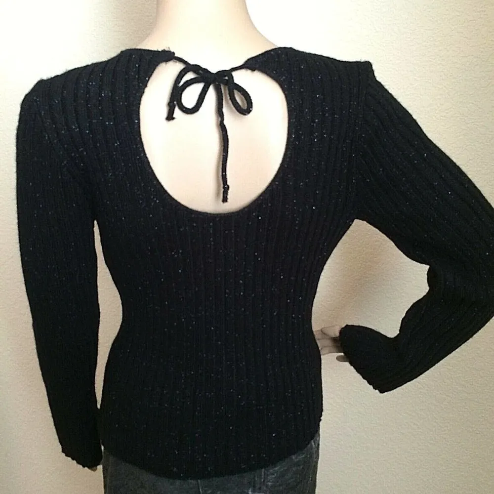 ABSOLUTELY Creative Women’s Cotton Black Lurex Sweater Scooped Back Size Large - Image 2