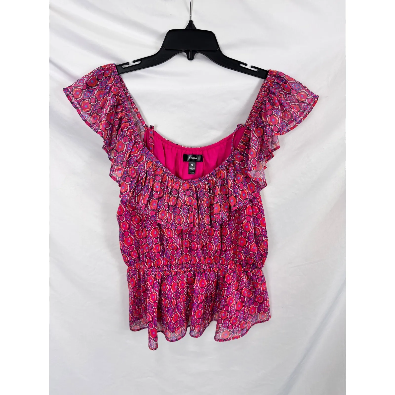 AQUA Pink Purple Floral Ruffle Off Shoulder Blouse Top‎ XL - Image 3