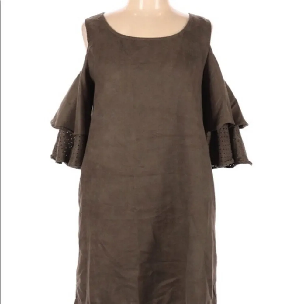 ADELINE large NWT olive suede cold shoulder dress - Image 2