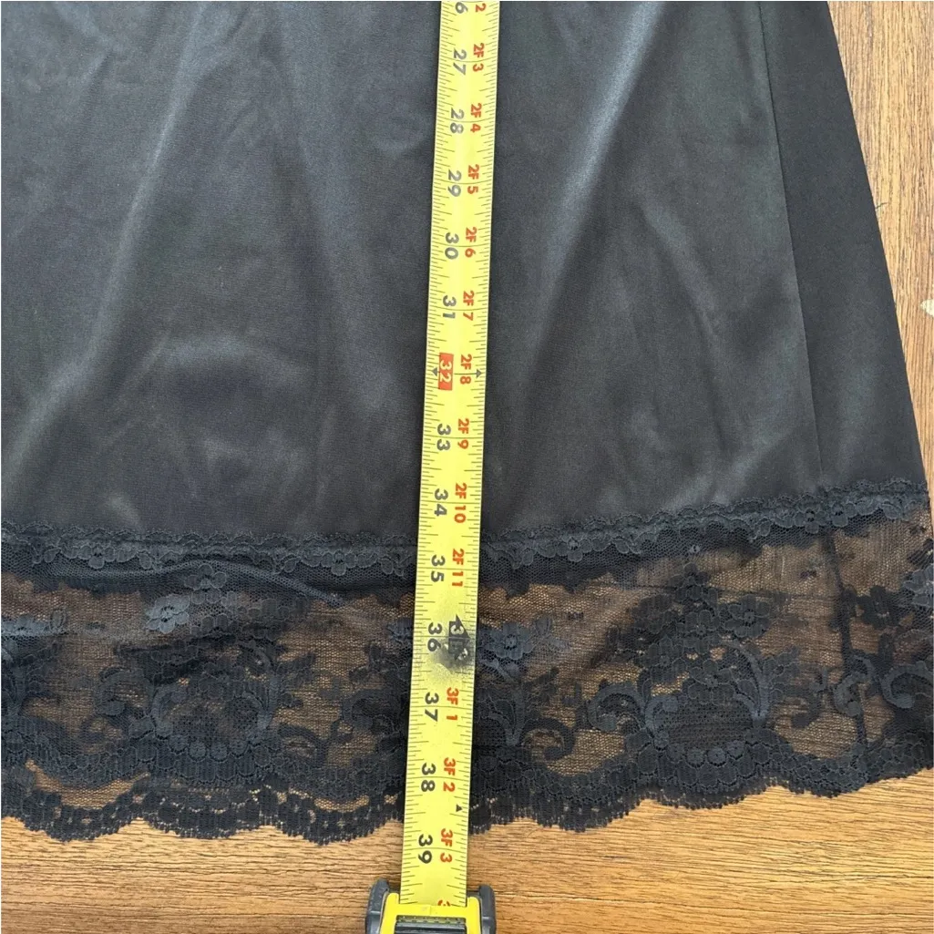 Vintage Vanity Fair Full Slip Dress Size 32L Black Nylon Lace Trim Lingerie USA - Image 7