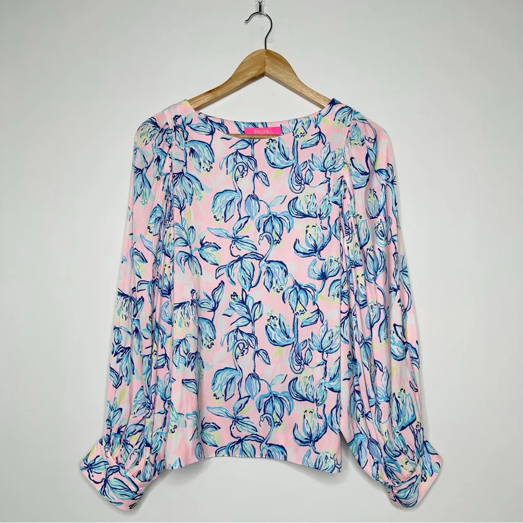 Lilly Pulitzer Maisel Blouse in Sweet Pea Pink Chasing The Sun Size Small - Image 3