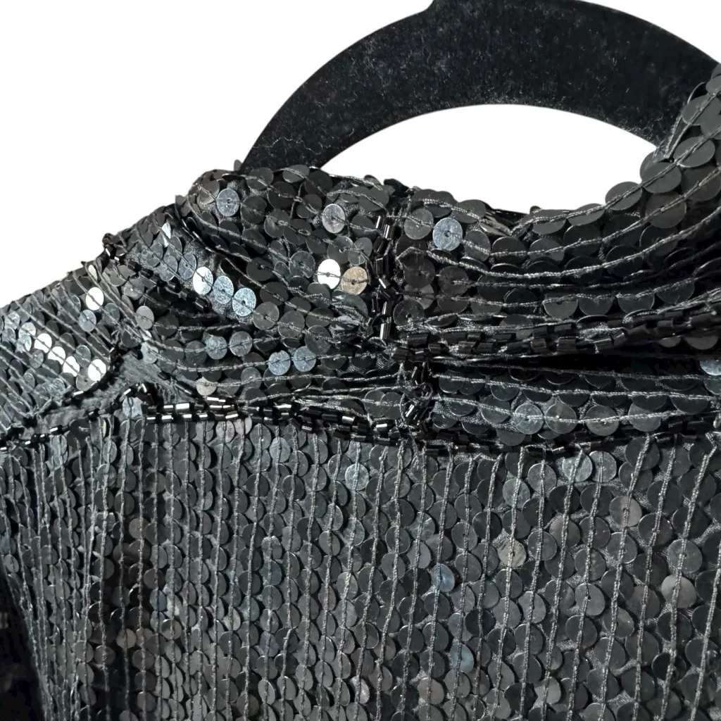 Vintage Spell Bound Blazer 100% Silk Sequin Subtle Striped Black Size Large - Image 8