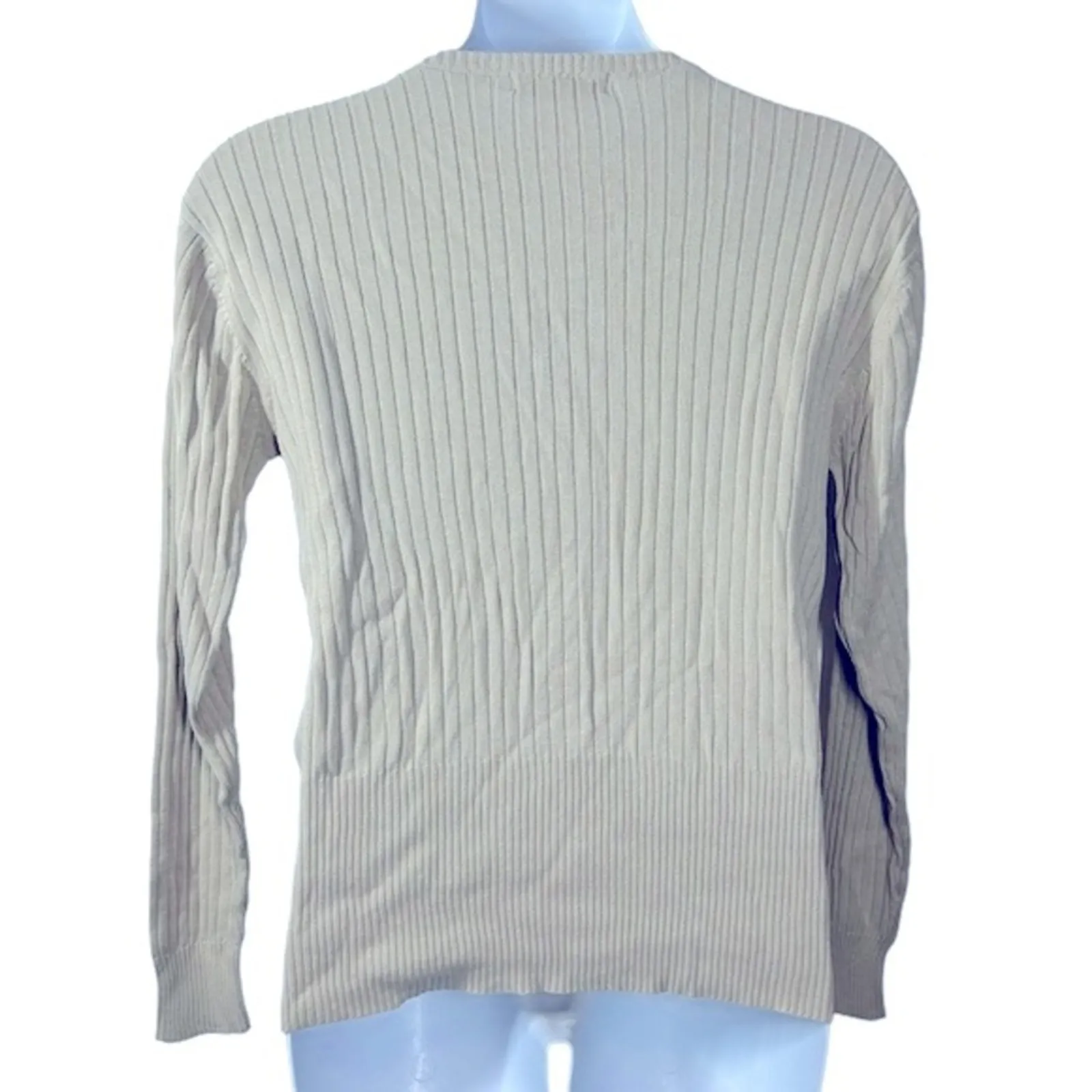 Kenneth Cole Reaction Tan Ribbed Crewneck Sweater Large Lightweight - Image 8