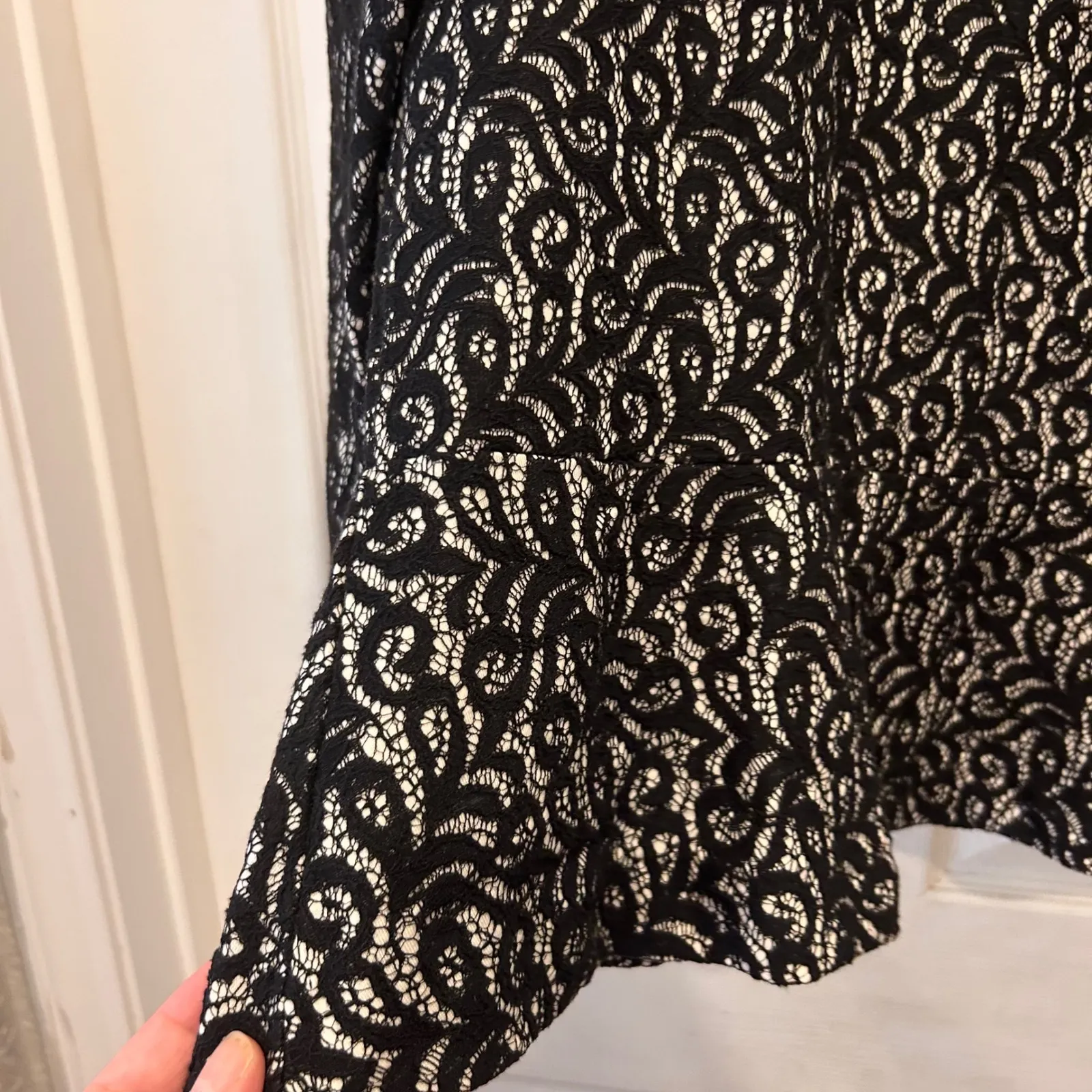 J.Crew Black Lace Top Blouse 3/4 Sleeve Lined Career Party‎ Large Peplum Waist - Image 3