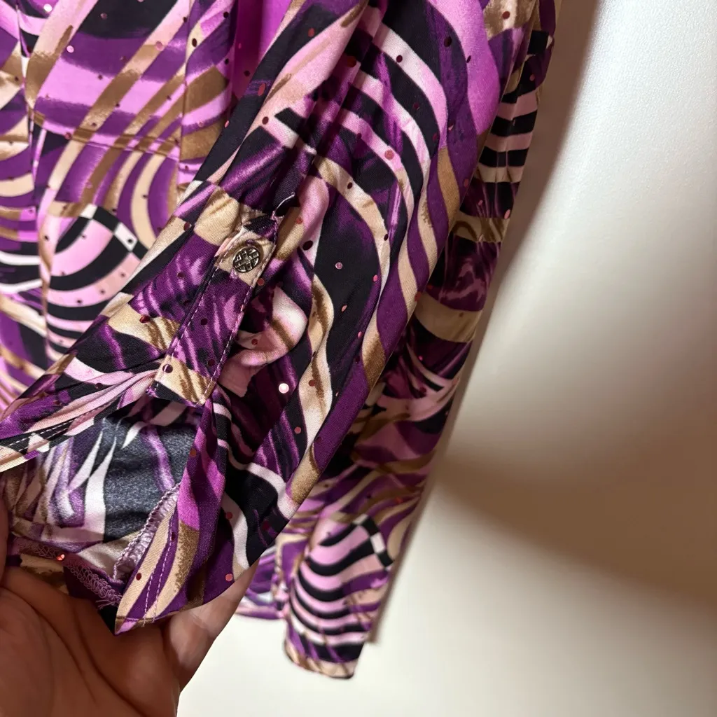 Women's Swirl Sequins Purple white Patterned Button Down Shirt Size 3X - Image 7