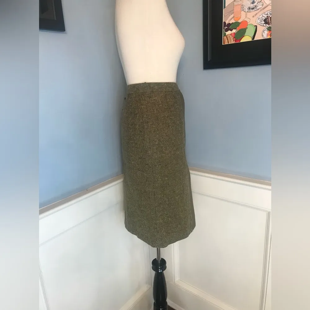 Rare Vintage Oscar de la Renta Olive Wool Tweed Pencil Skirt Sz 4 - Image 3