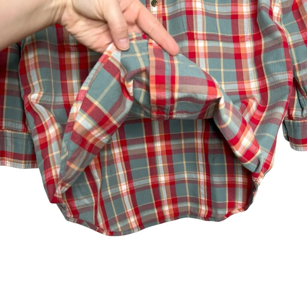 CHAPS Denim Red, Slate Green & White Plaid Button Front Shirt - Image 7