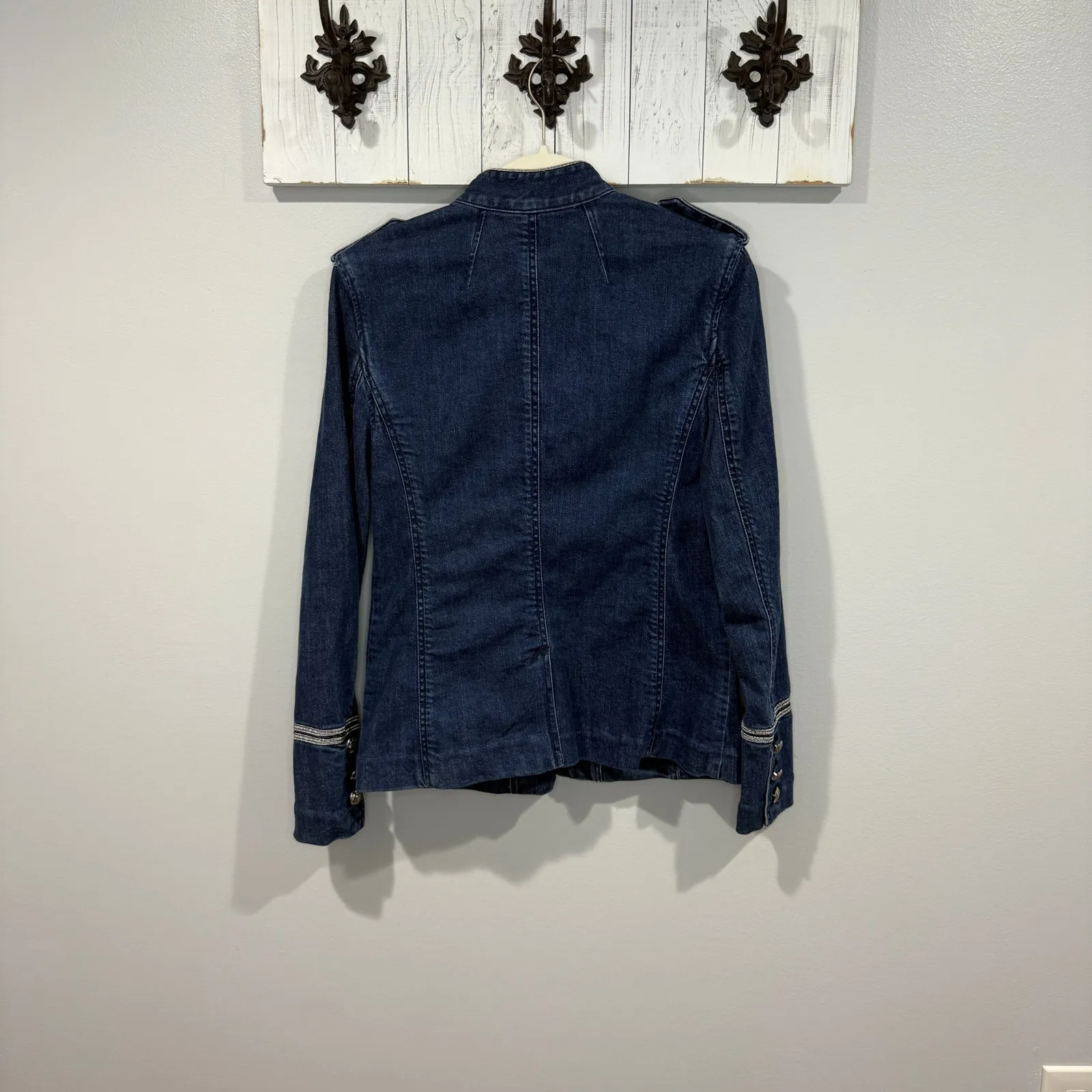 Lauren Ralph Lauren Bluestar Military Denim Jacket Women Size 4 Blue - Image 2