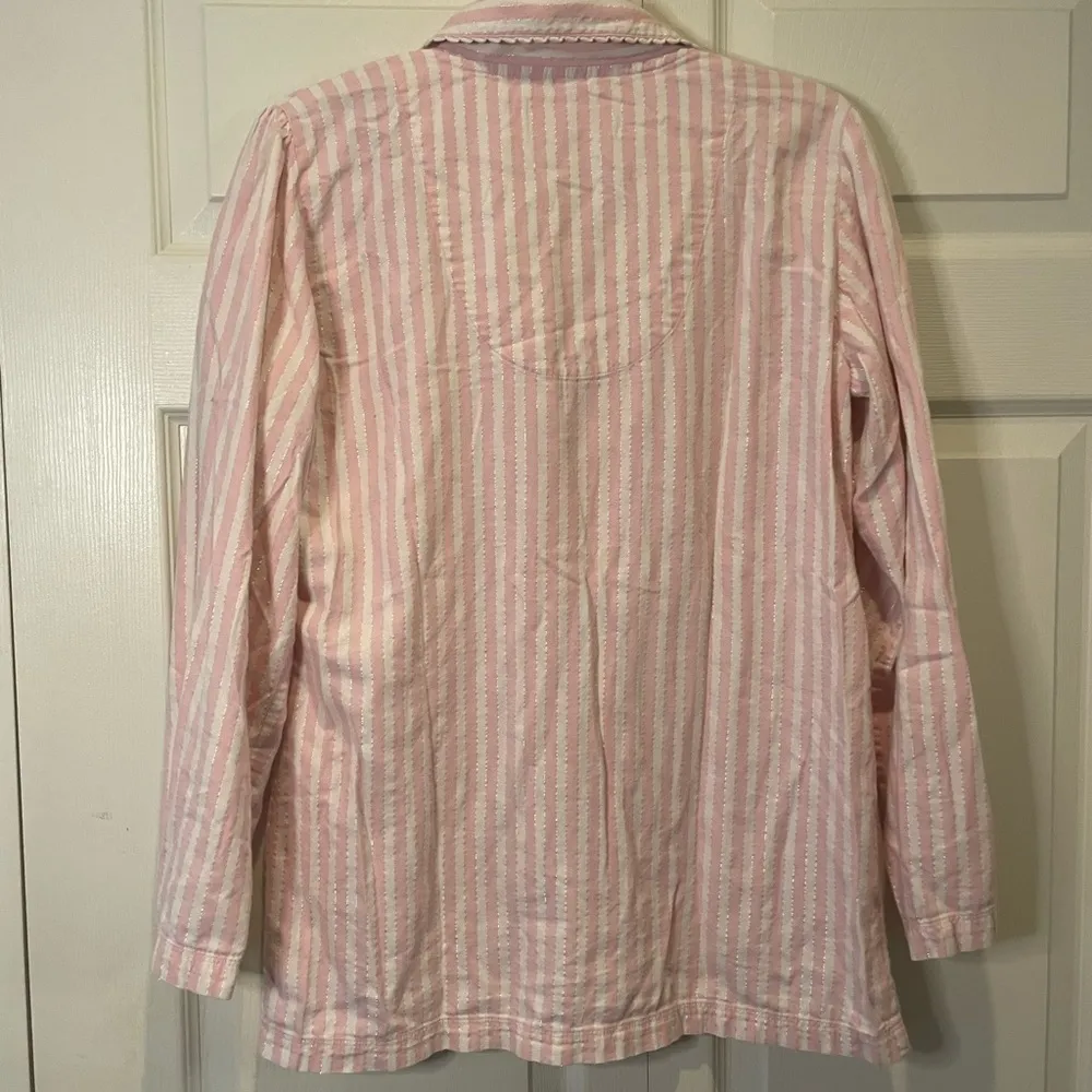 Victoria’s Secret Pink Glittery Stripe Long Sleeve Sleep Top Pink Label - Image 4