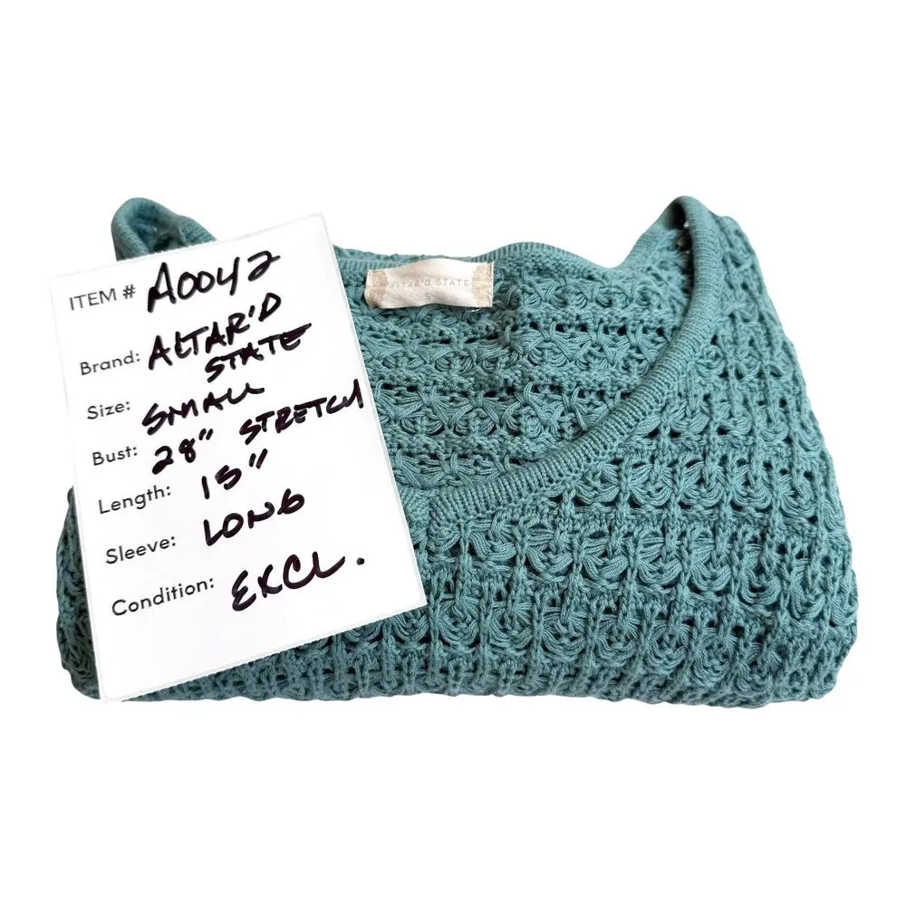 Altar'd State CROCHET CARDIGAN Women's SM Oil Blue Knit Crop Top Sweater NWOT - Image 7