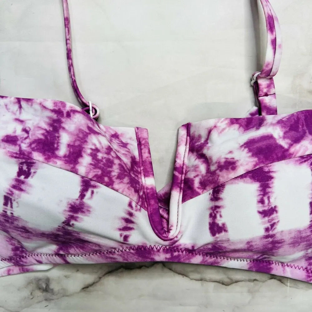 Bar III PURPLE FUCHSIA Summer Stripes V-Wire Bikini Swim Top M Bralette New - Image 3