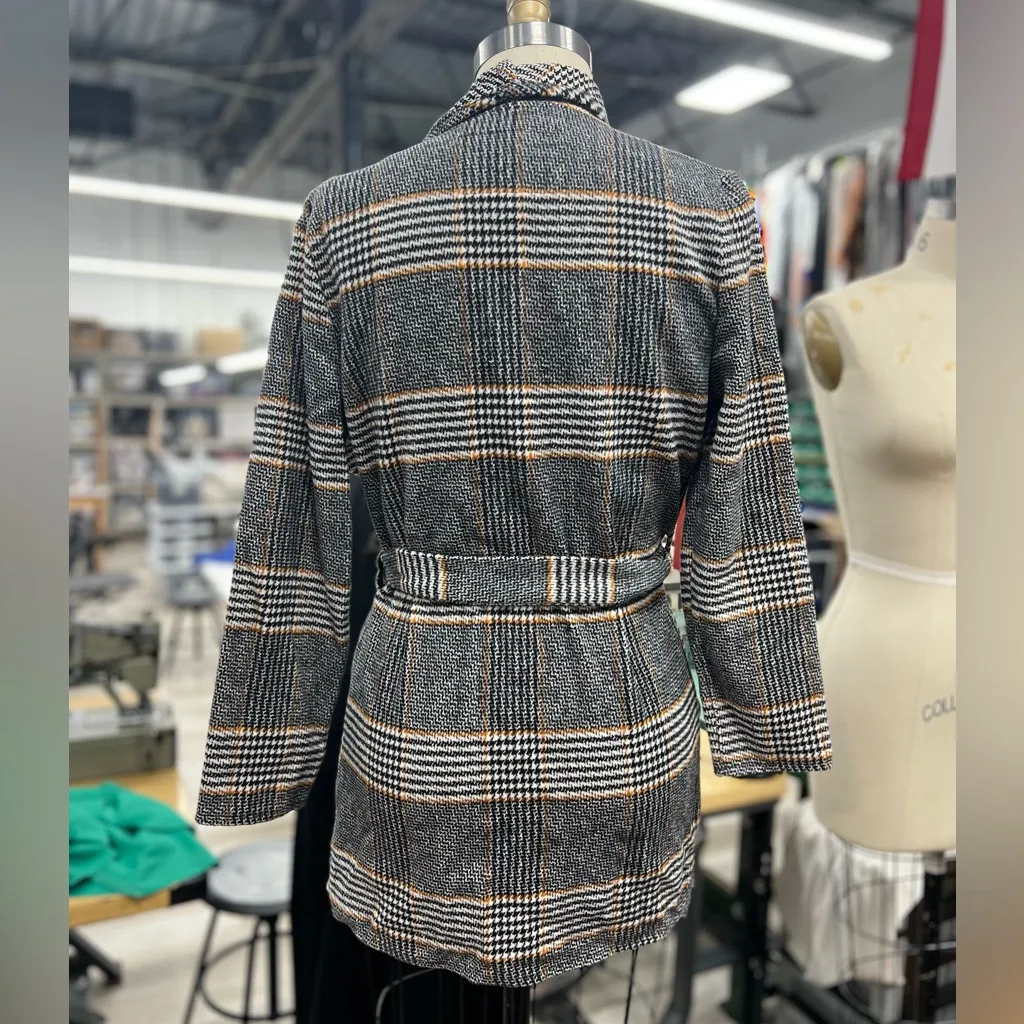 Revamped Plaid Houndstooth Wrap Coat M - Image 6