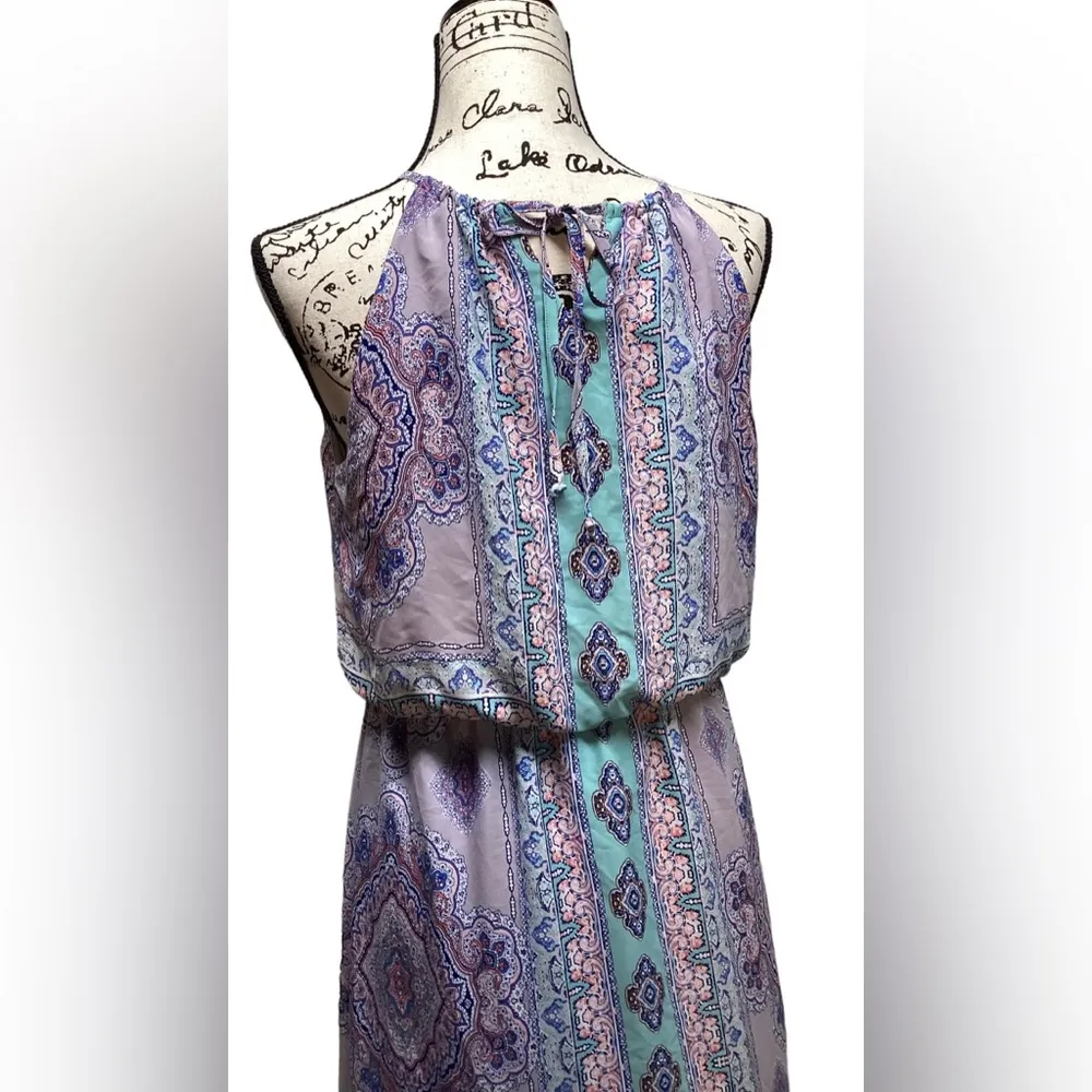 Cato halter dress. Lavender and teal. Medium - Image 3