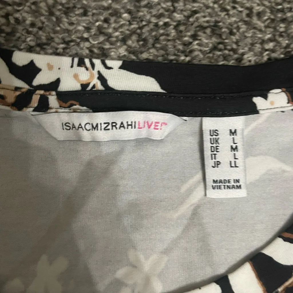 New Isaac Mizrahi Knit Swing Pull On Floral Black and White Short Sleeve Top M - Image 2