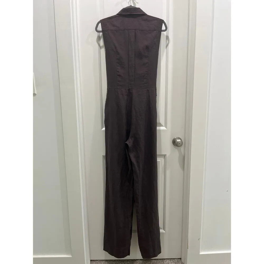 Max Mara Chocolate Brown Sleeveless Wide Leg Jumpsuit Sz 8 - Image 7
