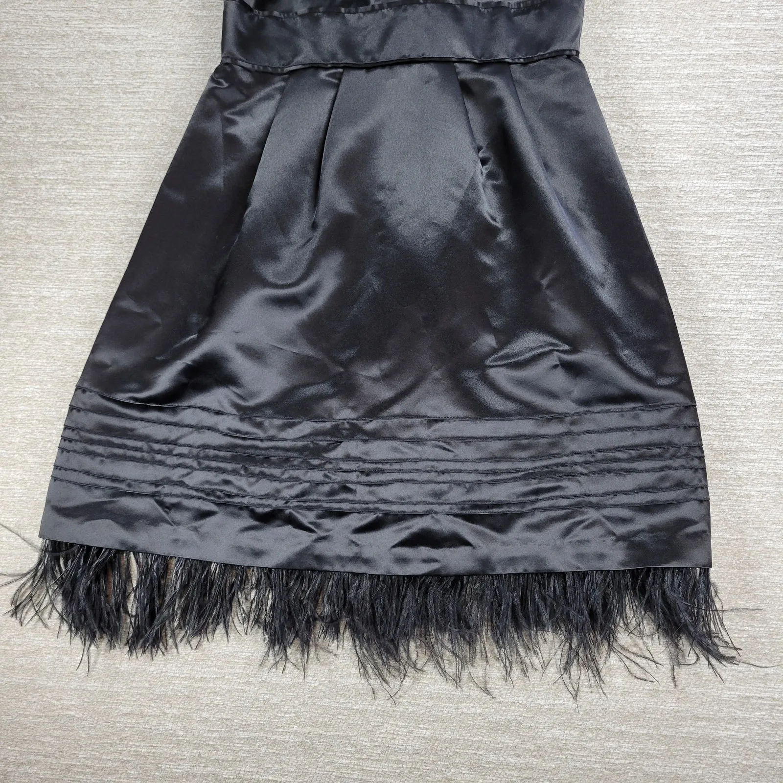 Max and Cleo Maralin Satin Dress Womens 12 Black Feathers Holiday Cocktail - Image 9