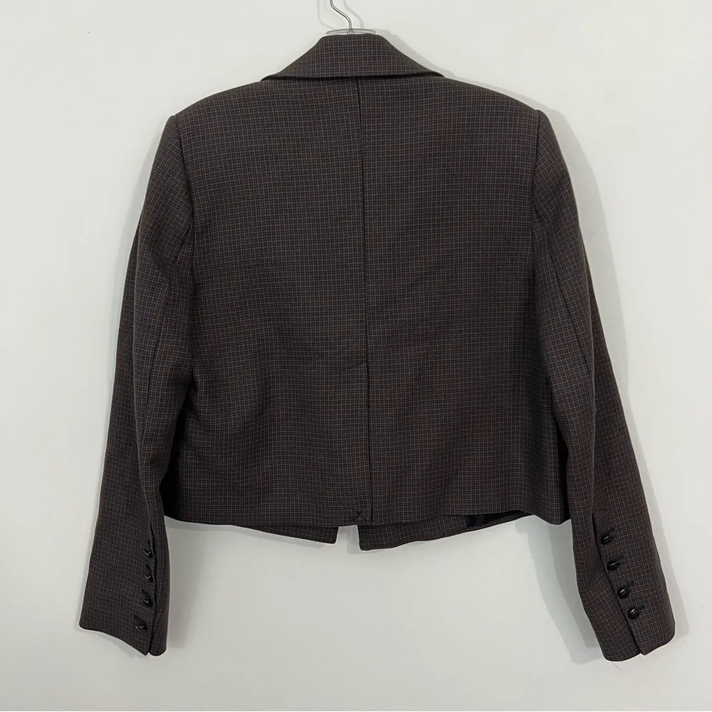 Zara Plaid Brown Cropped Blazer Jacket Houndstooth Size Small - Image 5