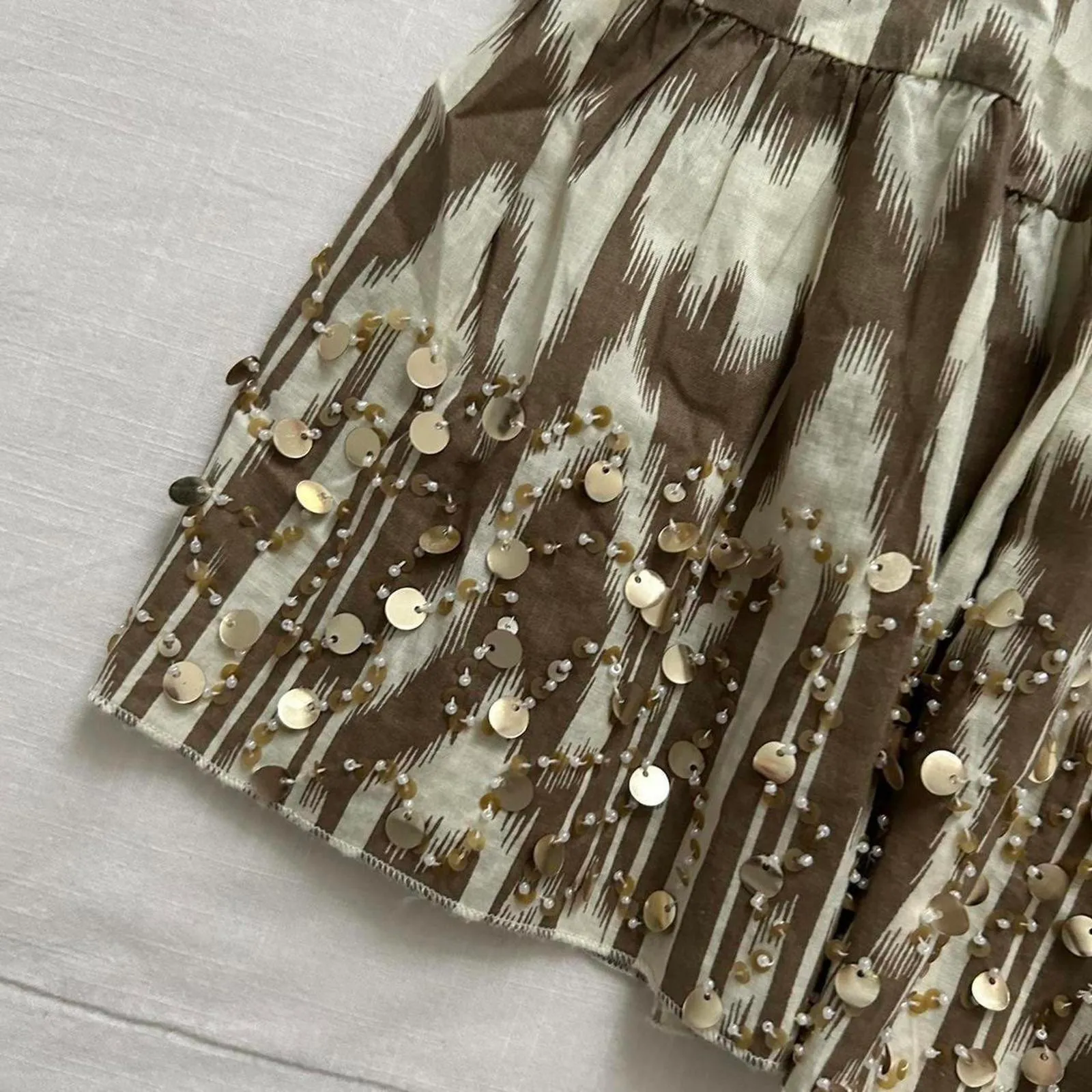 Y2K NY Collection Brown cream ikat print tiered ruffle peasant midi skirt - Image 2