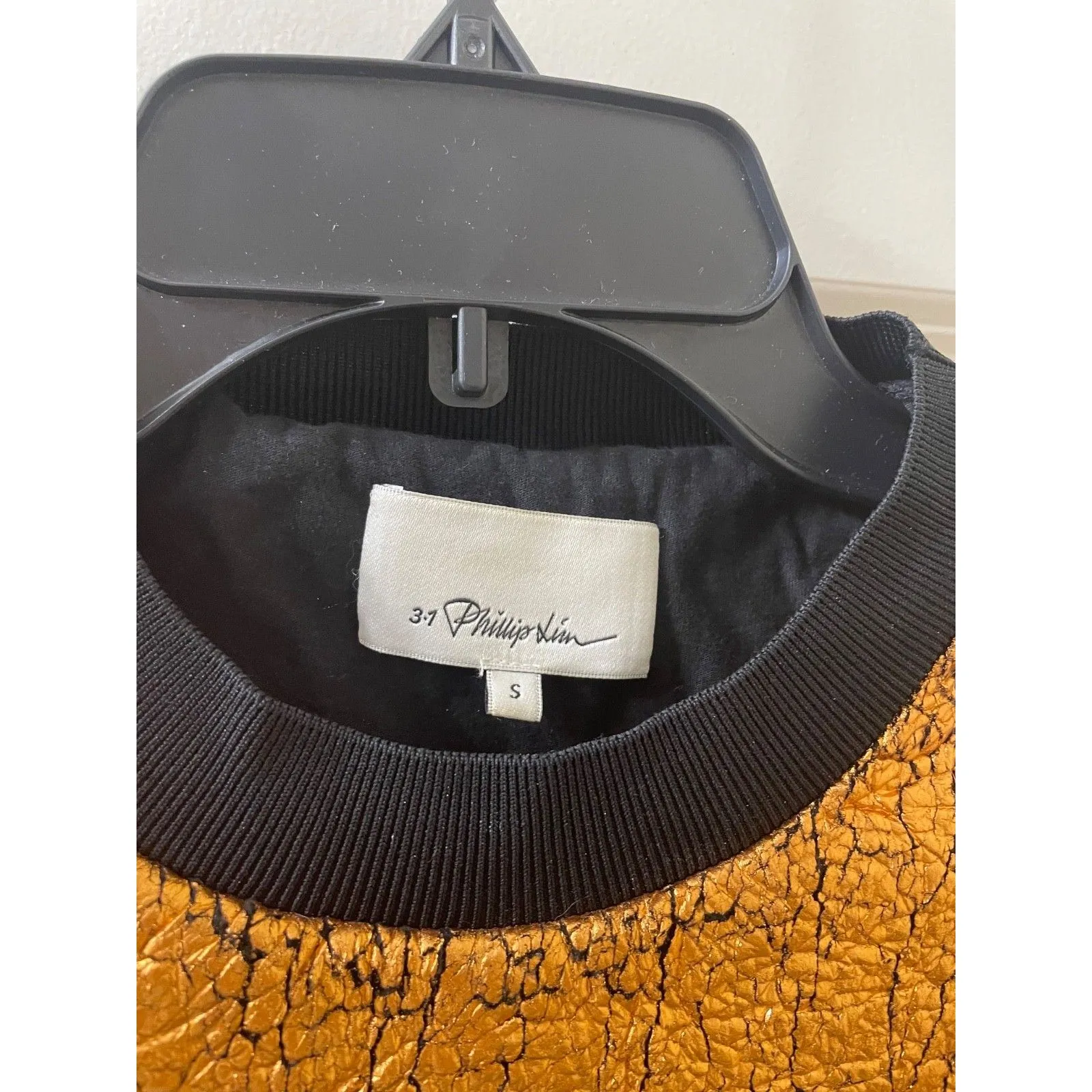 3.1 PHILLIP LIM Foil Copper Black CUT AWAY Self Underlayer SWEATSHIRT S - Image 3