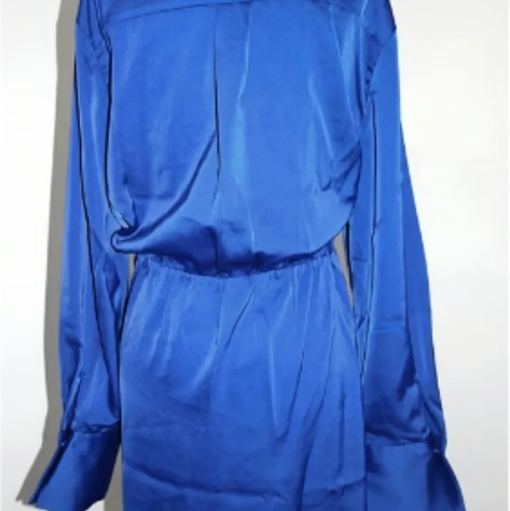 NWT House of Harlow 1960 Blue Satin True Wrap Dress Rhinestone Buckle Sz XL - Image 8