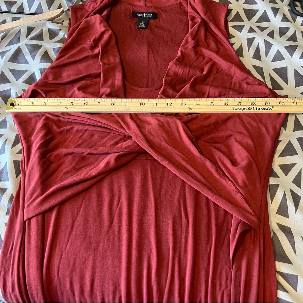 WHBM Burnt Orange Stretch Knit Drape Front Sleeveless Faux Wrap Dress Size XL‎ - Image 12
