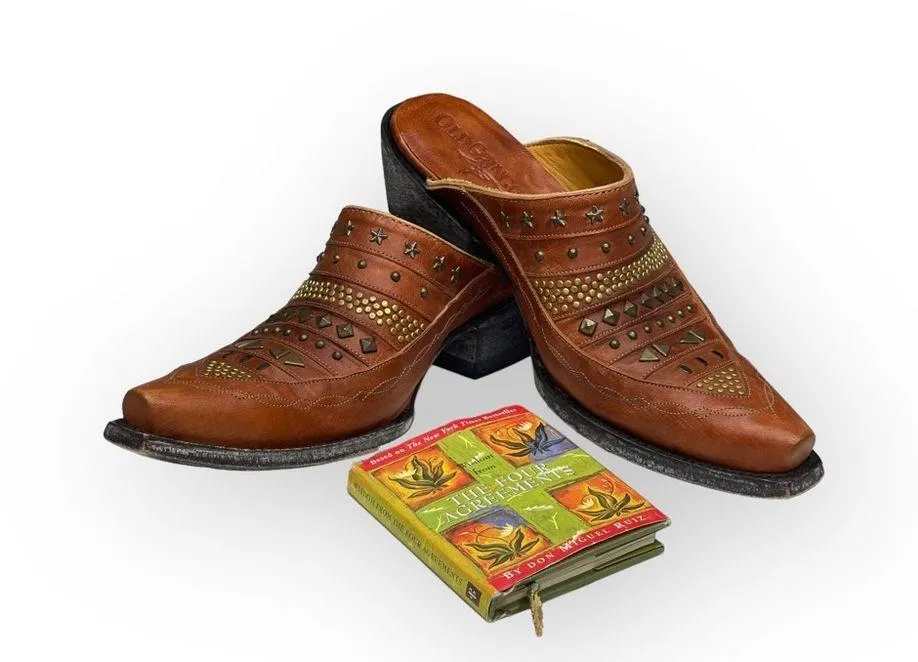 x Anthro 𖤐 Stud Snip Toe Cowboy Boots Clogs 𖤐 Mango Leather 𖤐 7.5M - Image 15