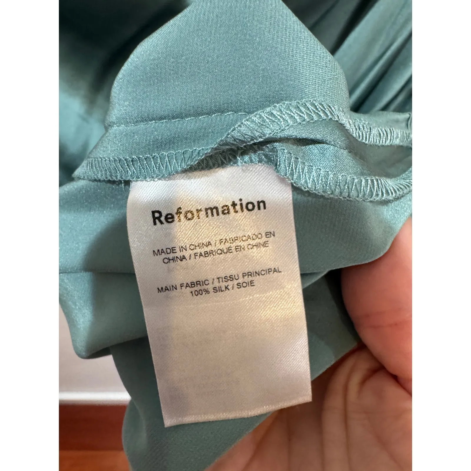 Reformation Alanis Silk‎ Mini Dress in Aqua Green Sz 6 - Image 9