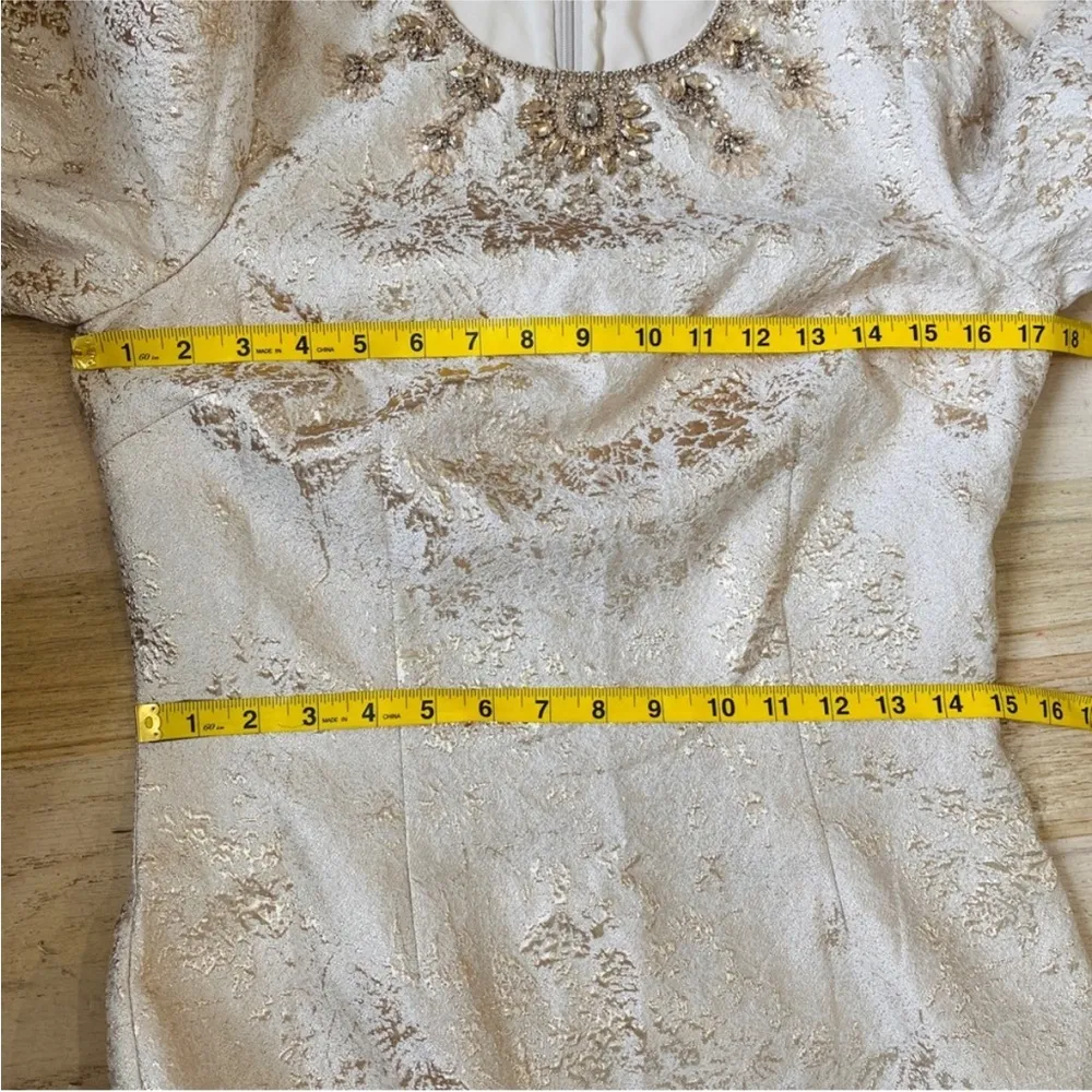 Teri Jon by Rickie Freeman Gold beaded embellished jacquard dress NWT Size 4 - Image 8