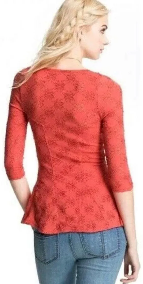 Burnt Orange Eyelet Lace Peplum Top Size XS - Image 2