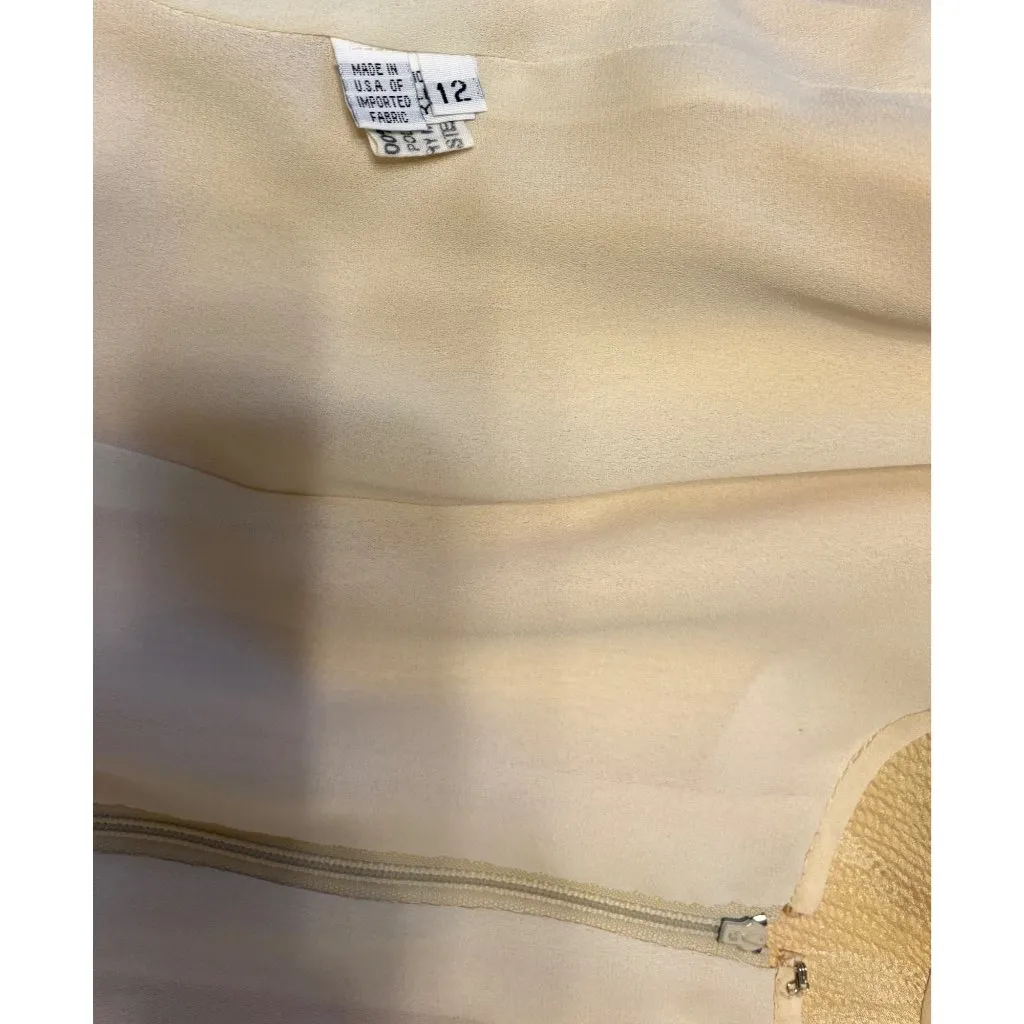 Carol Peretz 10 12 VTG Dress Maxi Gown Art Deco Nouveau 70’s Silk Formal Ivory Tan - Image 8