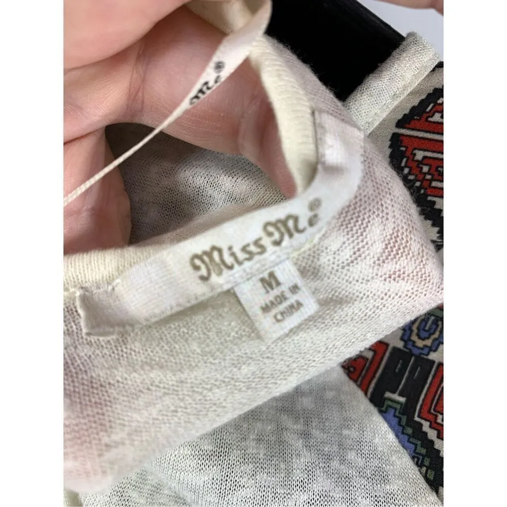 5---- Miss Me Buckle Aztec Paisley Sheer Side and Collar Bead Detail Top Size Me - Image 7