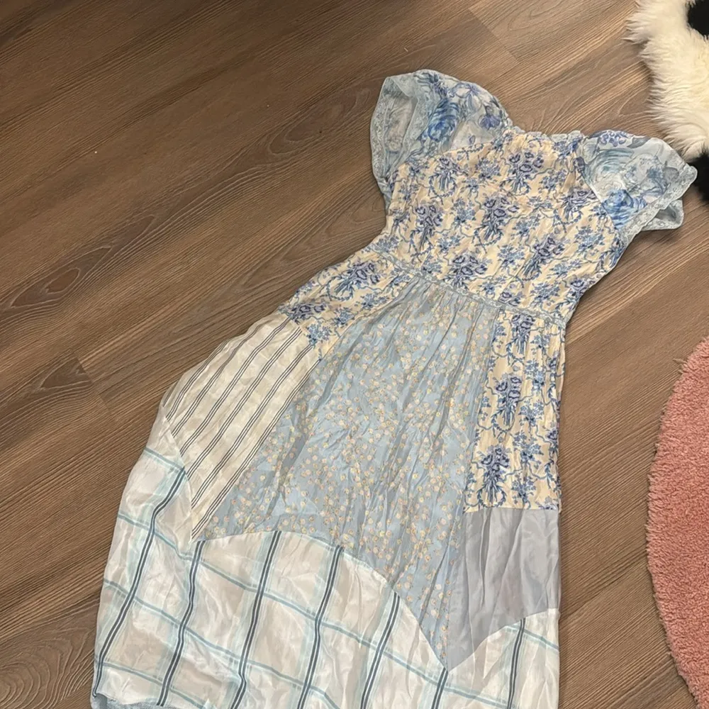 NWOT LOVESHACKFANCY TULA PATCHWORK SILK DRESS IN OCEAN SPRAY MIST - Image 8