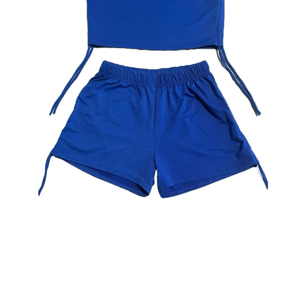 Shein Cretily Two Piece Set Cropped Tank Top and Shorts Womens XL Blue NEW - Image 4