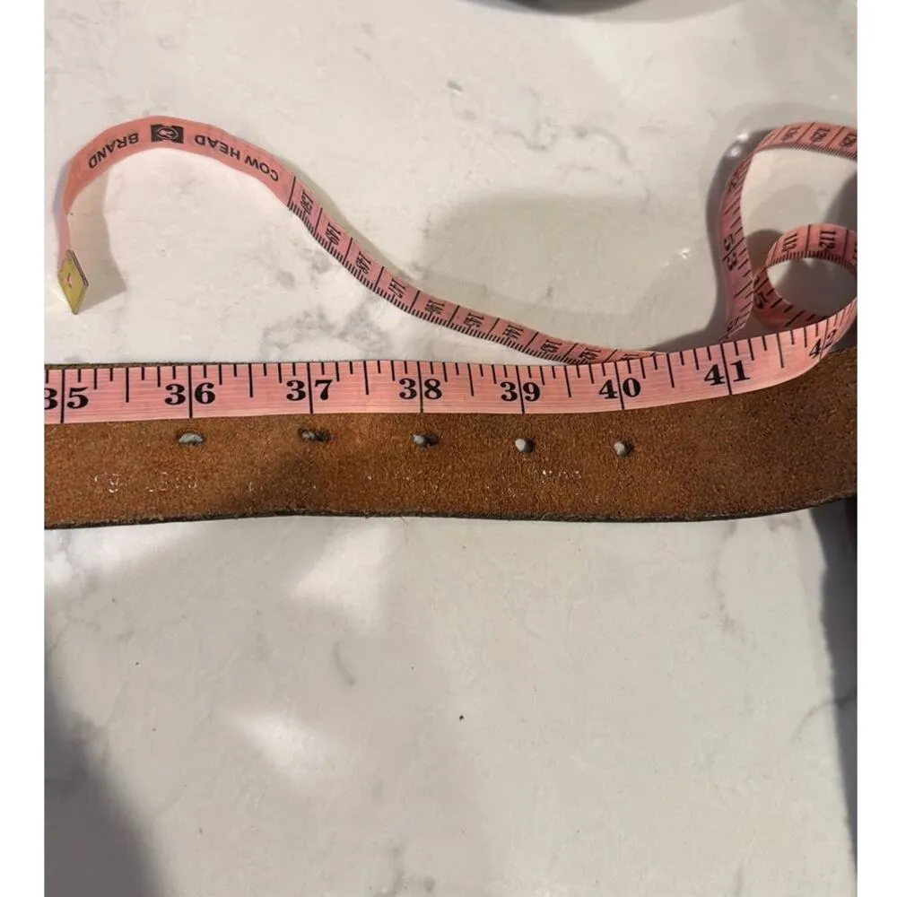 Vintage Brown broken in leather diamond cutout belt size L festival bohemian - Image 3