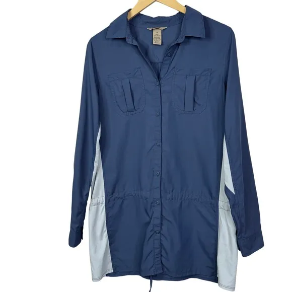 Duluth Trading Co Long Sleeve Button Down Tie Waist Nylon Top Size‎ M Blue Size M - Image 2
